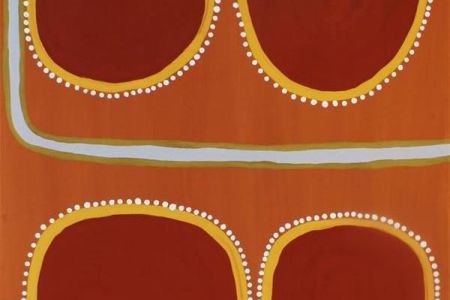 YN 5834 19 Cattle Creek 2019 natural pigment on canvas 60x60cm The artist has painted a part of her grandmother's traditional co