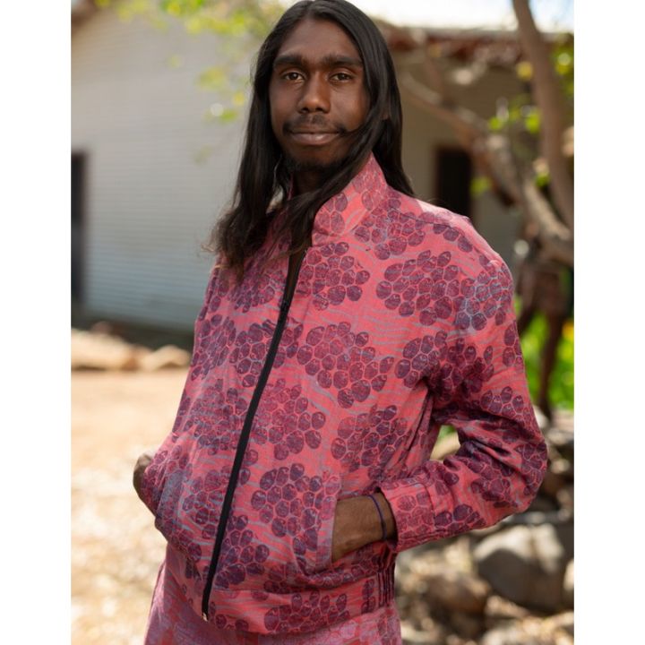 Boonkaj Collection Bomber Jacket - dark pink mejerren - handprinted textile-1.jpg